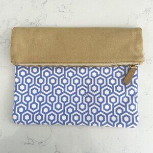 Mischa Signature Hexagon Print Zip Closure Clutch Bag White Purple Tan Sz OS